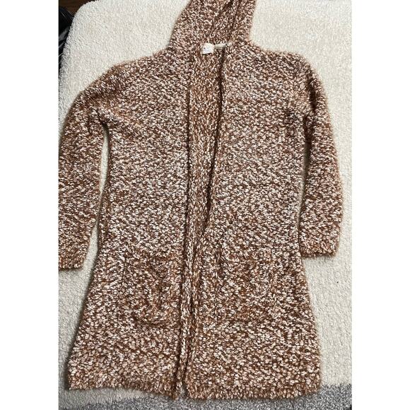 Poof Apparel Women's Large Fuzzy Open Cardigan Long Sleeve Sweater Hoodie orange - Picture 1 of 11